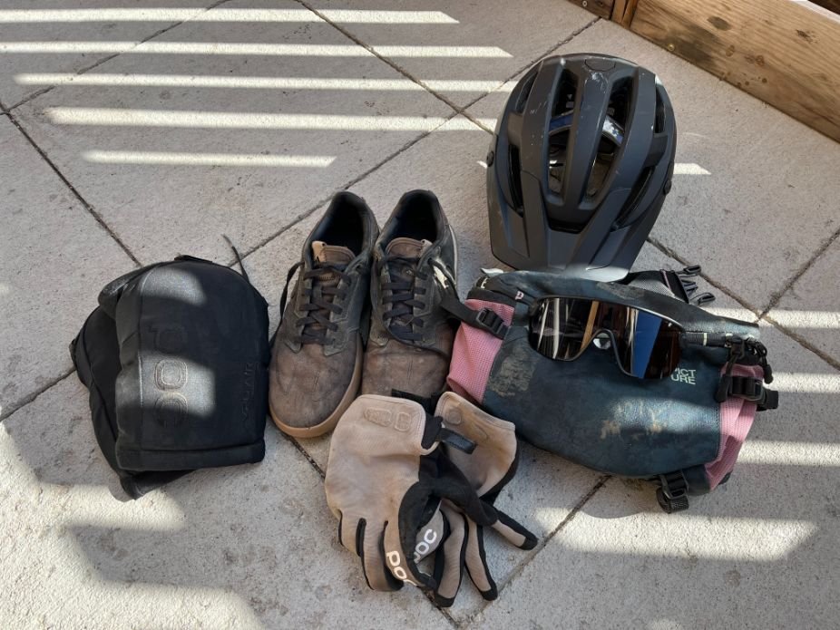 Mountain bike shoes and gear setup